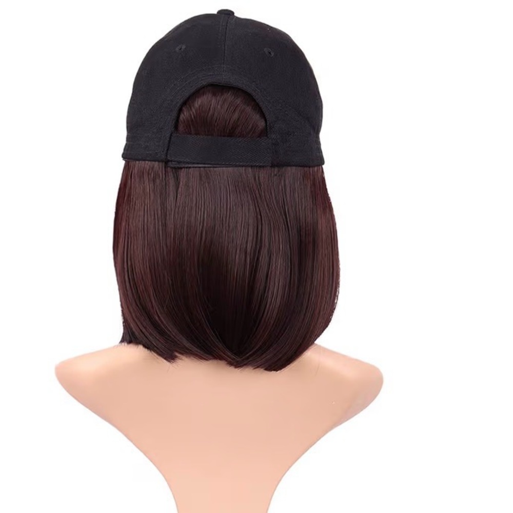 Short Straight Bob Wig Resistant Synthetic Hair Extension Baseball Hat Wig - Picture 3 of 6